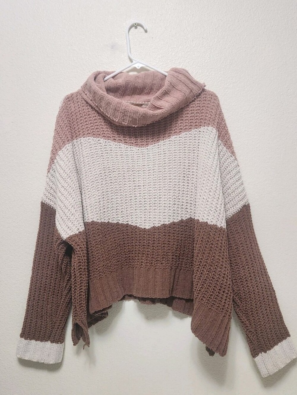 POL Canyon Rose Chenille Sweater L Colorblock Oversized Turtleneck Cozy Winter - Picture 6 of 14
